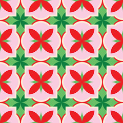 Fototapeta premium Abstract mosaic ornament seamless vector pattern in christmas colors. Geometric surface print design for fabrics, backgrounds, gift wrapping paper, scrapbook, textiles, stationery, and packaging.
