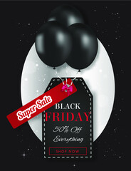 Vector Concept Black Friday Sale  label soaring on the black balloons