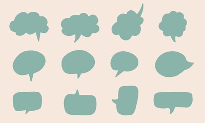 Trendy color doodle talking bubbles set. Collection of hand drawn blank speech balloons. 