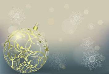 Winter bokeh vector background. Christmas wallpaper wilh a ball. EPS 10