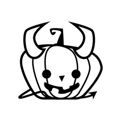 halloween devil pumpkin with horns and tail line style icon