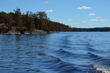 Travel on boat by Halden Canal. Orje,Norway