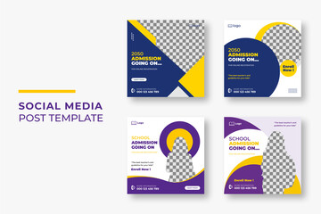 School admission Editable Social Media Post Template Social Media Banners for Digital Marketing. School Promotion Vector Illustration.