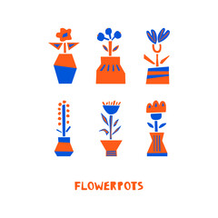 Set of paper cut houseplants. Vector flat cartoon illustration with collection of abstract potted plants