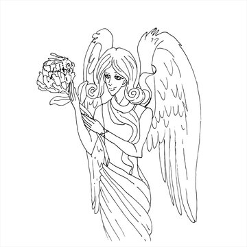 Vector stock illustration Angel with bumblebee on white background.