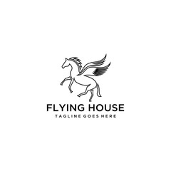 Simple Elegance horse flying with wings Vector linear icons and logo design 