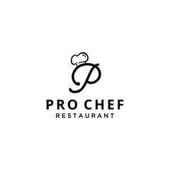 Creative luxury modern Chef hat for restaurant with P sign logo design template.