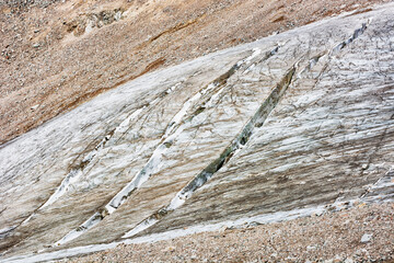 Amazing cracking glacier background brown and white.