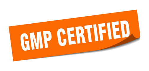 gmp certified sticker. square isolated label sign. peeler