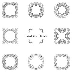 Decorative calligraphic flourish frames - Set 004. 8 original hand-drawn ornamental svg designs.