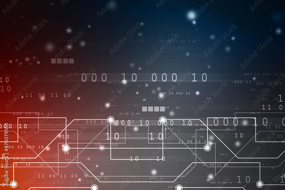 Poster 2d illustration abstract digital binary data on computer screen