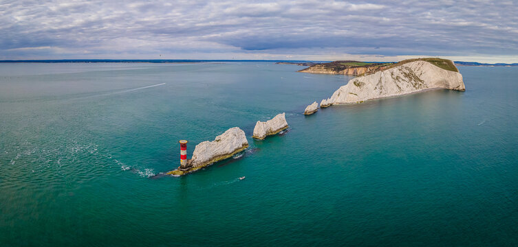 Aerial panoramic view of the Needles of Isle of WIght