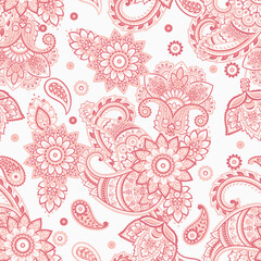 Paisley seamless pattern with flowers in indian style