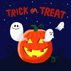 Happy Halloween collection. Trick or treat with Halloween pumpkin and ghosts illustration.