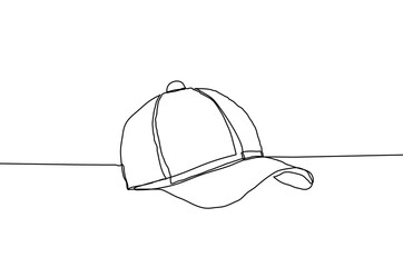Baseball cap illustration on a white background. Continuous line drawing style.