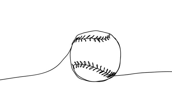 Baseball ball illustration on a white background. Continuous line drawing style.