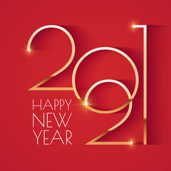 Happy new 2021 year Elegant gold text with light. Minimalistic text template