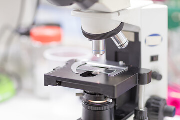 Close up of microscope at the blood laboratory, Concept Science and Technology