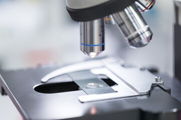 Close up of microscope at the blood laboratory, Concept Science and Technology