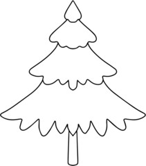 Linear hand-drawn Christmas tree drawing. Coloring page for children and adults. Template for New Year's decor in cartoon style. Simple doodle
