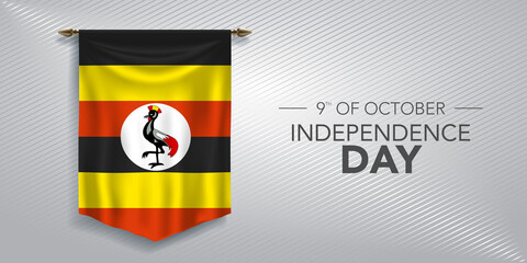 Uganda independence day greeting card, banner, vector illustration
