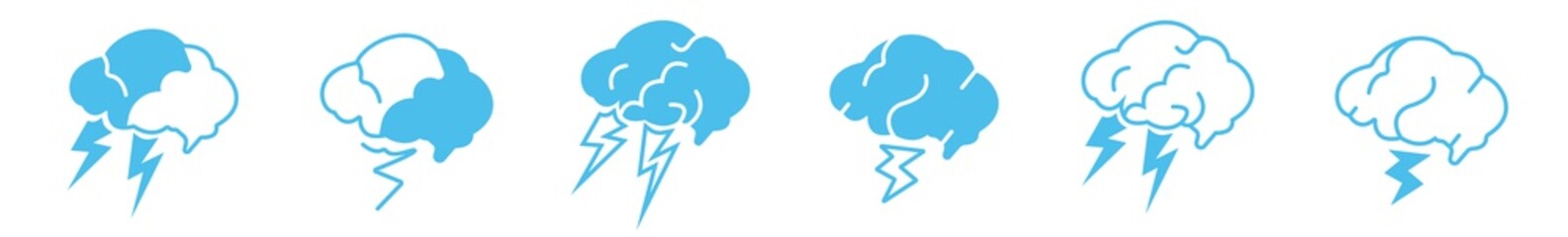 Brainstorming Icon Blue | Brainstorm Illustration | Thinking Symbol | Brain Lightning Logo | Creative Idea Sign | Isolated | Variations