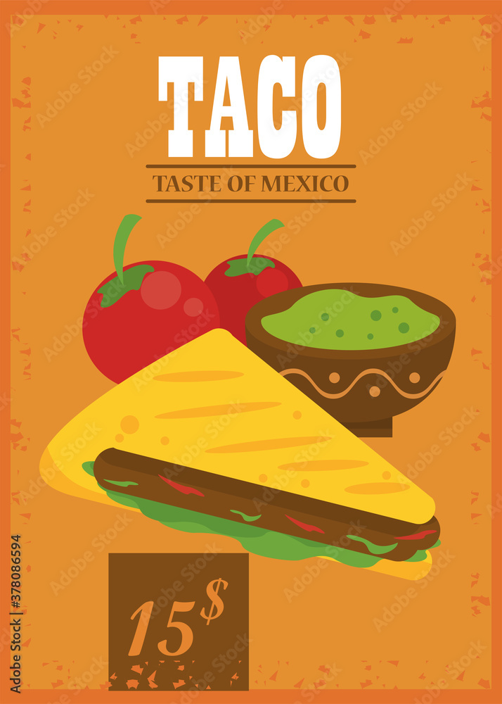 Canvas Prints taco day celebration mexican poster with guacamole sauce and tomatoes