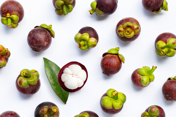 Mangosteen on white background.