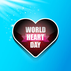 world heart day banner or background with heart isoalted on blue layout.