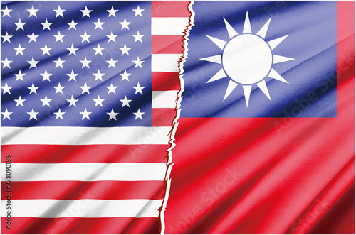 国家間の対立のイメージの2つの国旗のリアルイラスト アメリカと台湾 中華民国 National Flag Business Wall Mural Busine Globeds