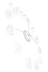 Watch wireframe without case isolated on white background. Perspective view. 3D. Vector illustration