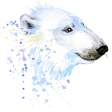 polar bear. watercolor illustration.  arctic nature. cute wild animal. polar wildlife.