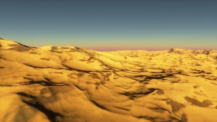 Fototapeta na wymiar alien Planet, fantasy landscape, view from the surface of an exo-planet, science fiction landscape, 3d Render
