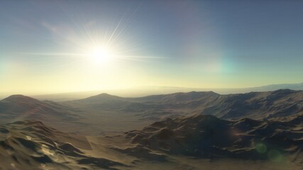 Naklejka premium alien Planet, fantasy landscape, view from the surface of an exo-planet, science fiction landscape, 3d Render