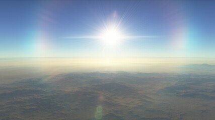 Fototapeta premium alien Planet, fantasy landscape, view from the surface of an exo-planet, science fiction landscape, 3d Render