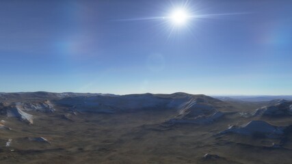 alien Planet, fantasy landscape, view from the surface of an exo-planet, science fiction landscape, 3d Render