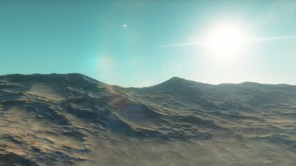 Fototapeta premium alien Planet, fantasy landscape, view from the surface of an exo-planet, science fiction landscape, 3d Render