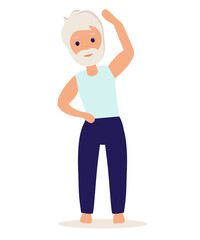 Senior man doing yoga. Yoga practice. Vector illustration in flat style. Old man goes in for sports.