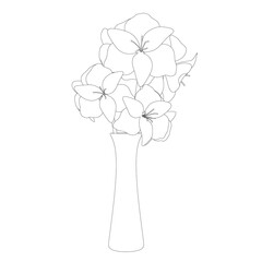 Contour of a vase with flowers from black lines isolated on white background. Vector illustration