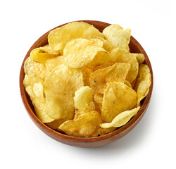 potato chips in wooden bowl