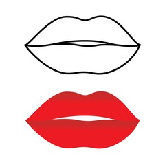 Lips red, line drawing on white background. Icon in trendy flat style isolated. Mouth Contour symbol. Vector illustration.