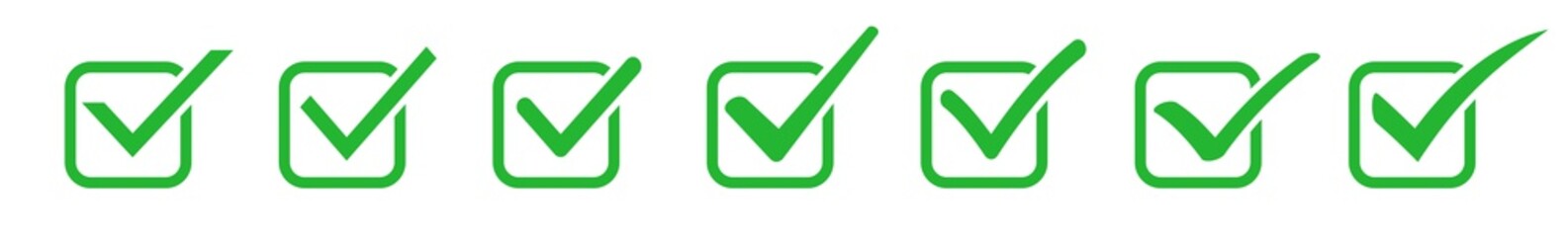 Check Mark Checkbox Square Icon Green | Checkmark Illustration | Tick Symbol | Voting Logo | Approved Sign | Isolated | Variations
