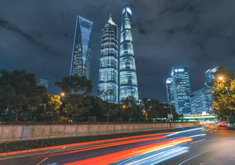 city at night in shanghai, china.