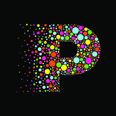 Letter P in Dispersion Effect, Scattering Circles/Bubbles,Colorful vector