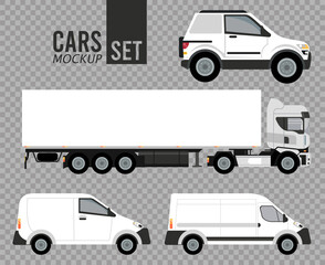 white set mockup cars vehicles icons