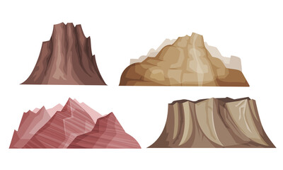 Mountain Peaks and Rocky Hill with Ridges Vector Set