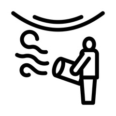 worker heating stretch ceiling with fan icon vector. worker heating stretch ceiling with fan sign. isolated contour symbol illustration