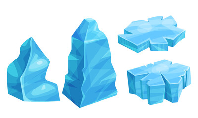 Ice Pieces or Cold Frozen Blocks Vector Set