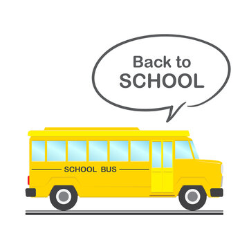Vector Isolated Flat School Bus and speech bubbles on white background.