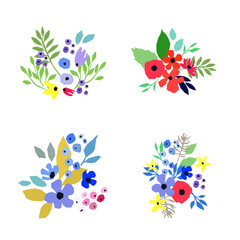 Fototapeta na wymiar Collection of vector flowers on white background. Vector bouquets. Simple design.